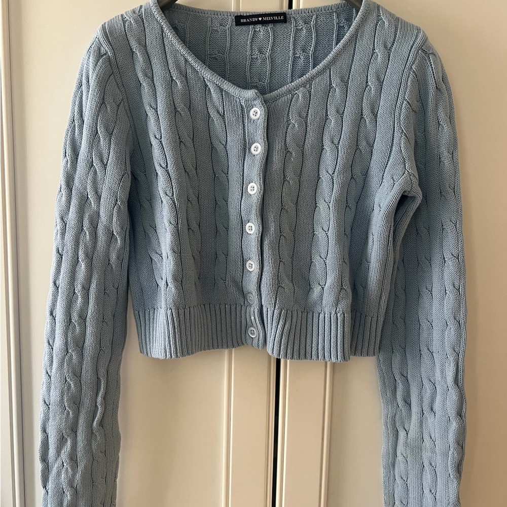 Brandy Melville Blue Cable Knit Cardigan Sweater